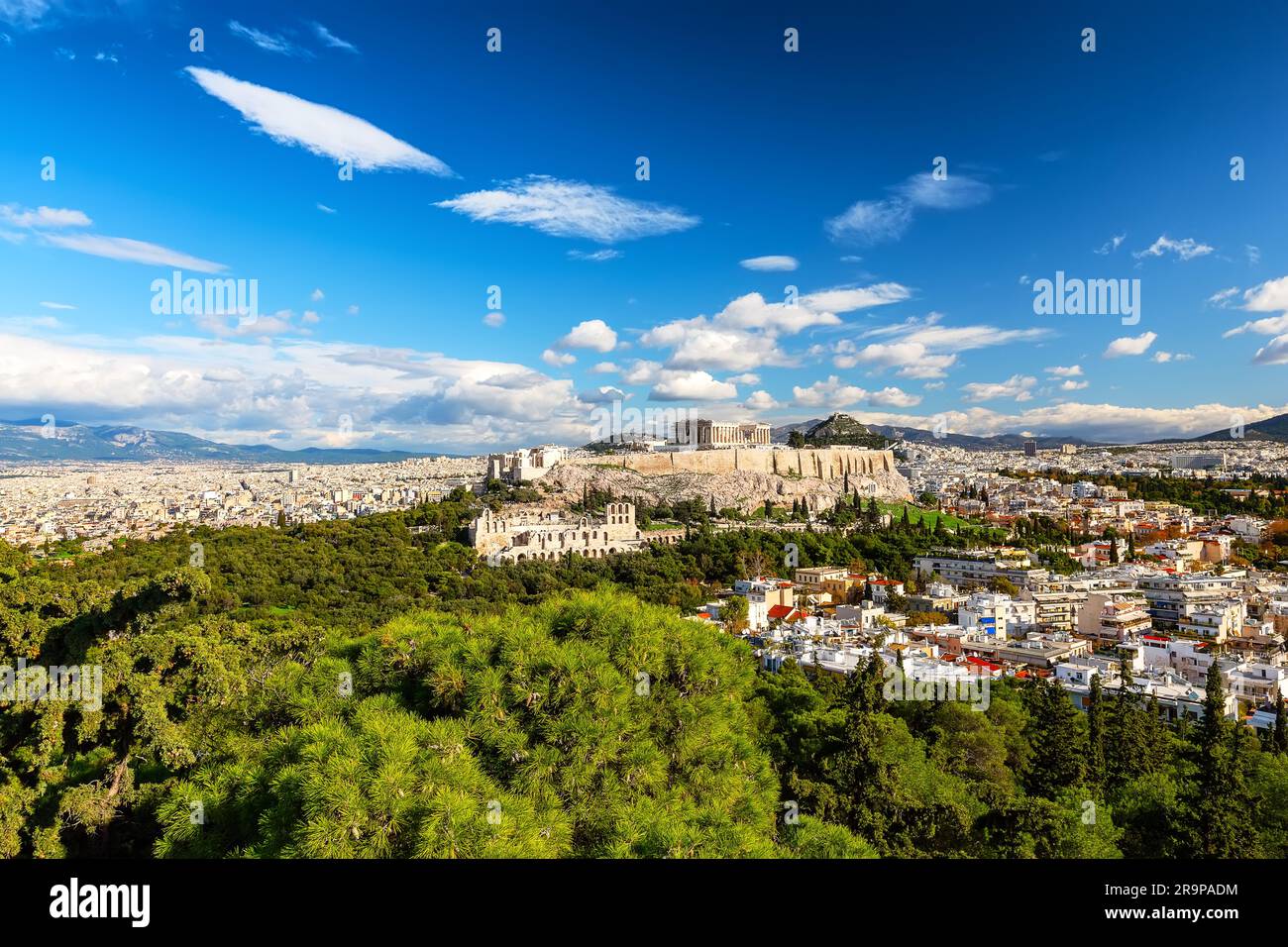 Athens with Acropolis hill, Greece. Old Acropolis is famous landmark of