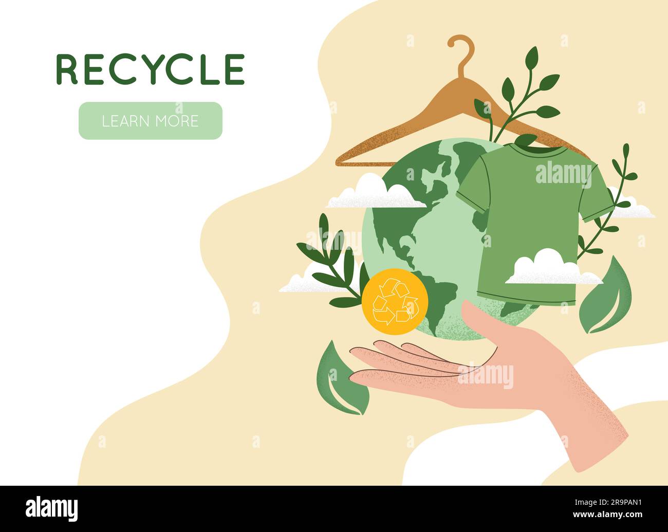 Vector illustration of hand holding green recycling t-shirt, Reuse ...