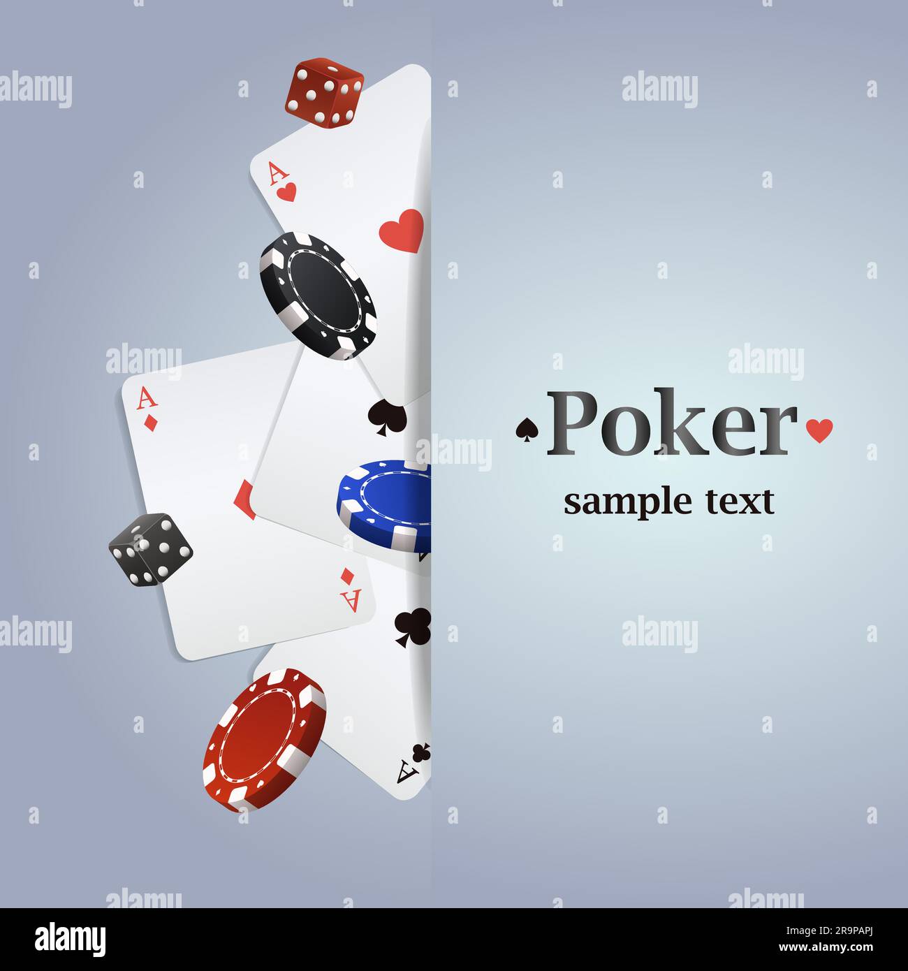 Vector poker background with playing cards, chips and dices Stock Vector