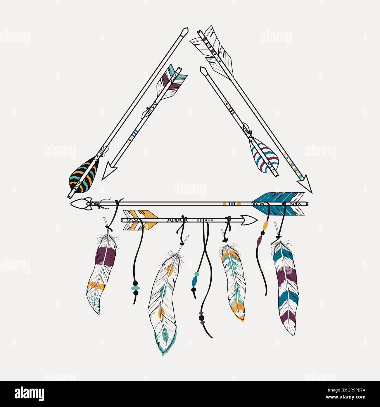 Vector illustration with tribal frame with ethnic arrows and feathers ...