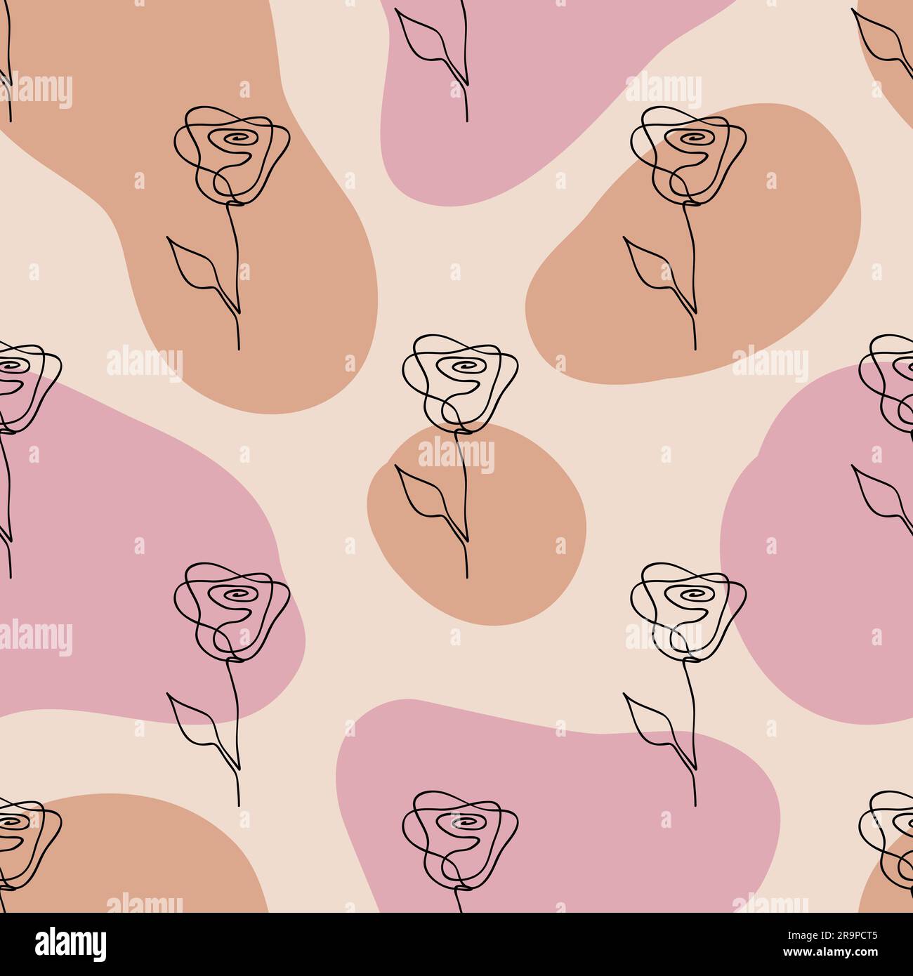 Vector seamless pattern of one line drawing abstract rose flowers and ...