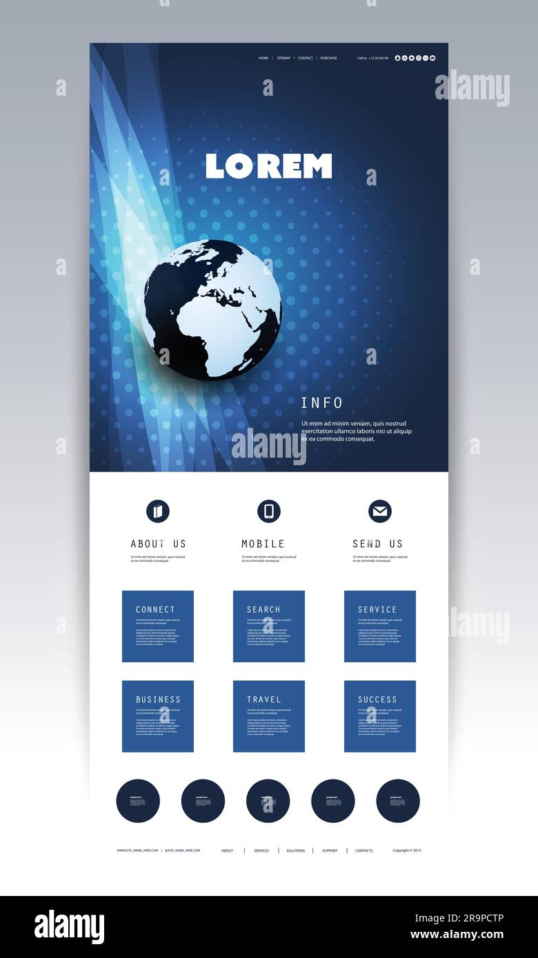  Global Business, Technology - Website Template Design Stock Vector Motiv 