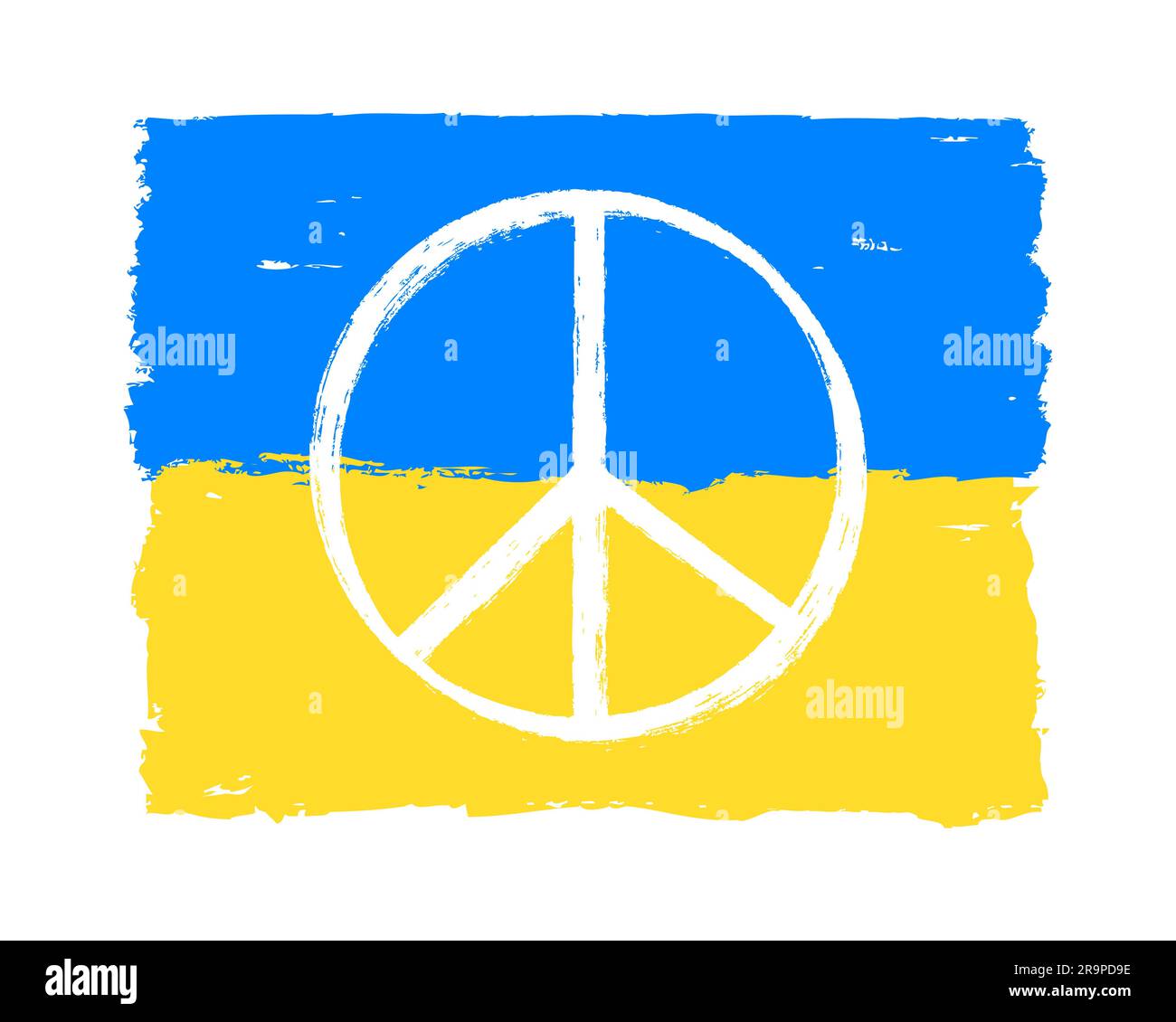 Vector illustration of Blue and Yellow Ukrainian flag with Peace Sign isolated on white background. Stop War concept Stock Vector