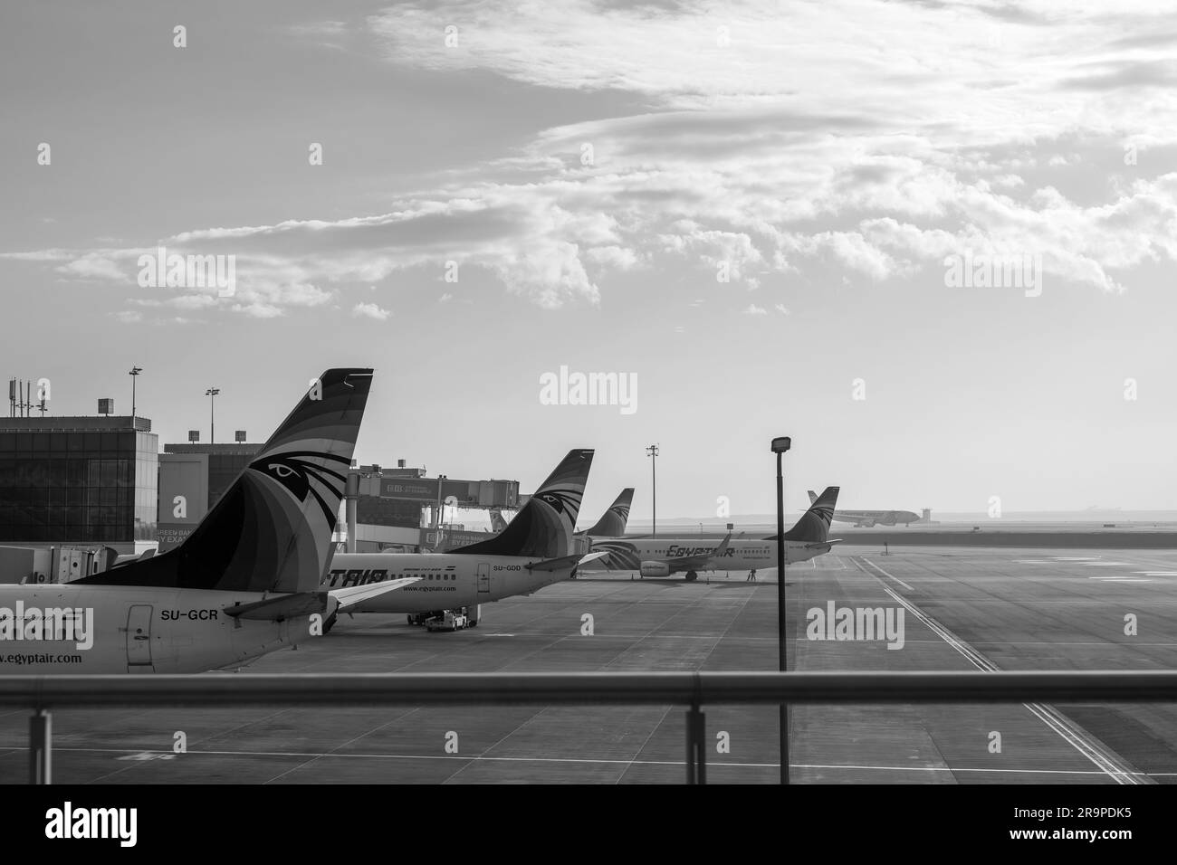 Cairo, Egypt: 1-25-2023: Egyptair planes at an airport Stock Photo