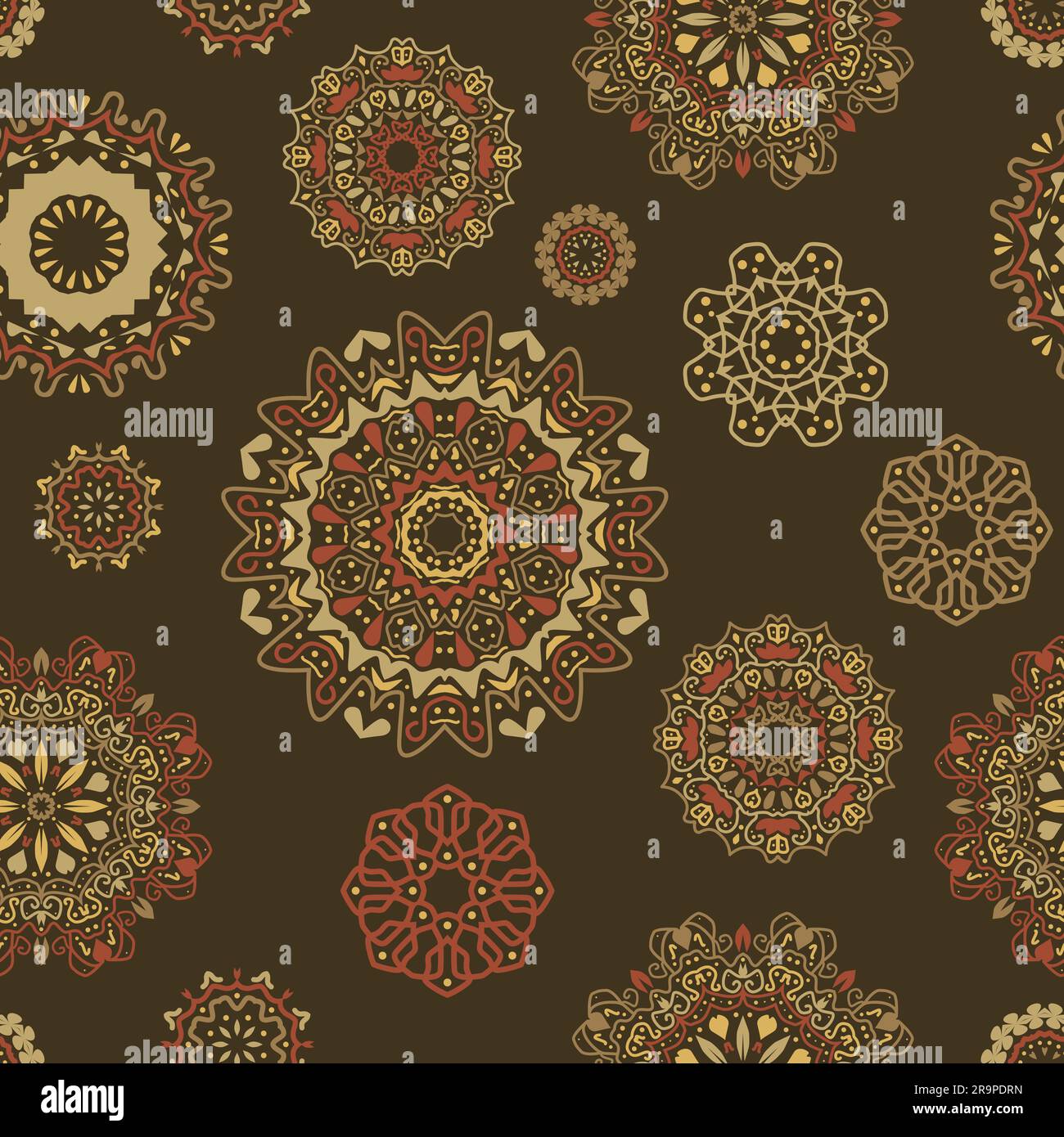 Vector seamless pattern with round floral ornaments Stock Vector