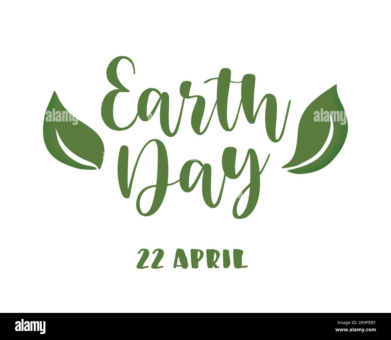 Vector illustration of Earth Day lettering with leaves isolated on