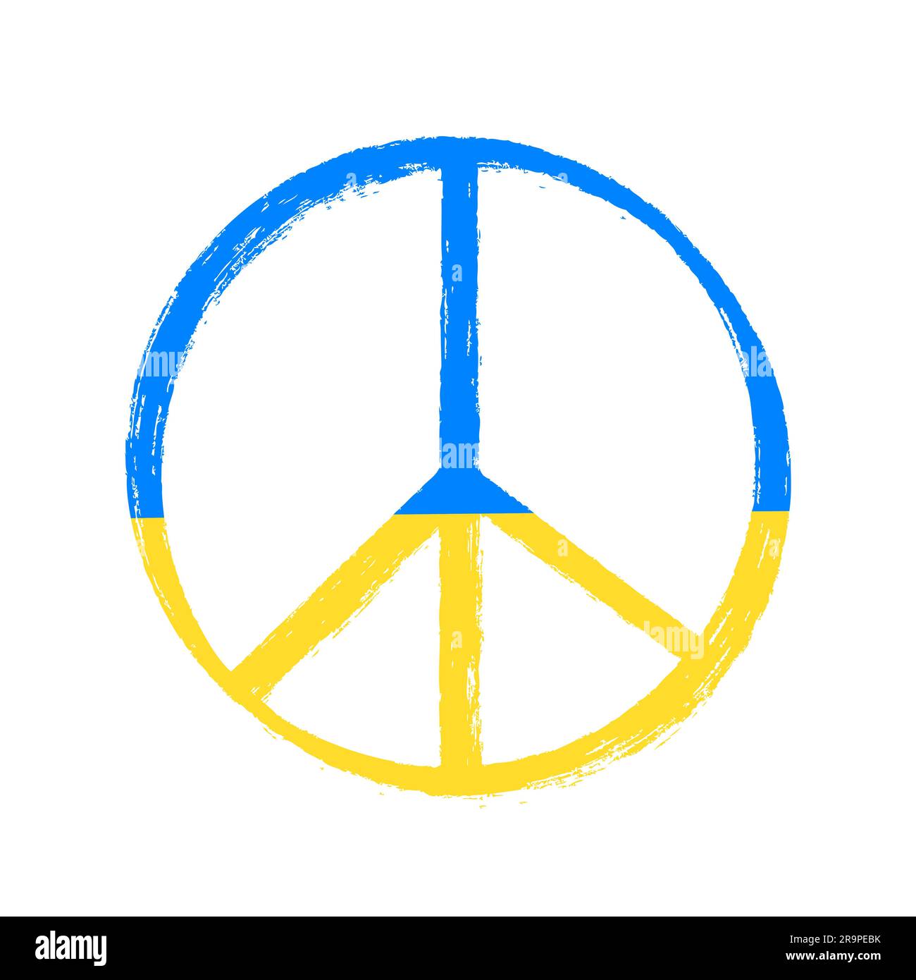 Vector illustration of Blue and Yellow Peace Sign as an Ukrainian flag isolated on white background. Stop War concept Stock Vector