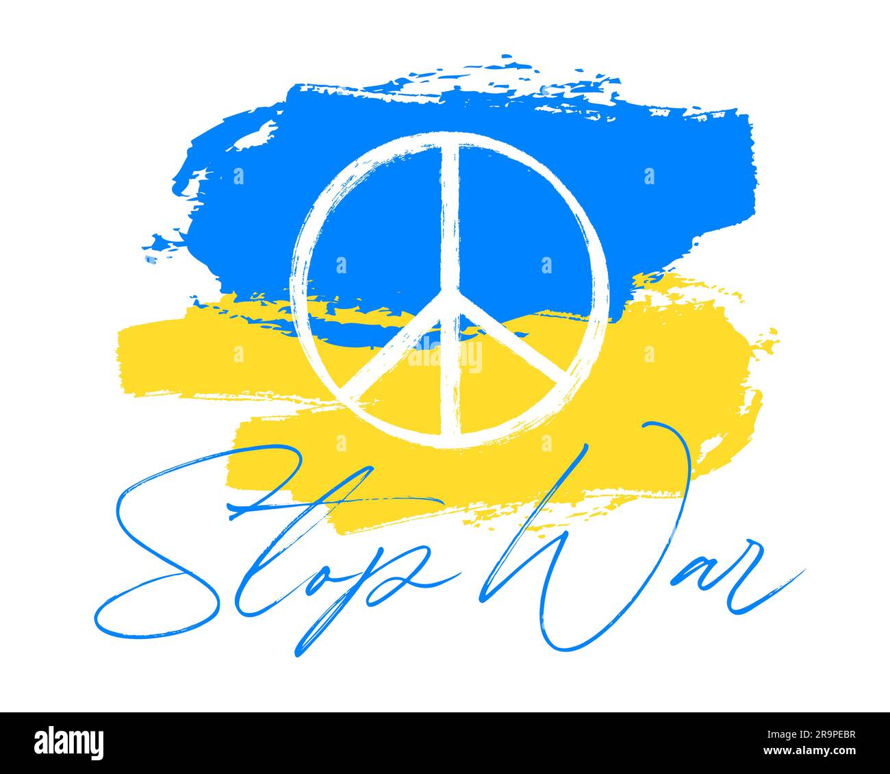 Vector illustration of Blue and Yellow Ukrainian flag with Peace Sign isolated on white background. Stop War concept Stock Vector