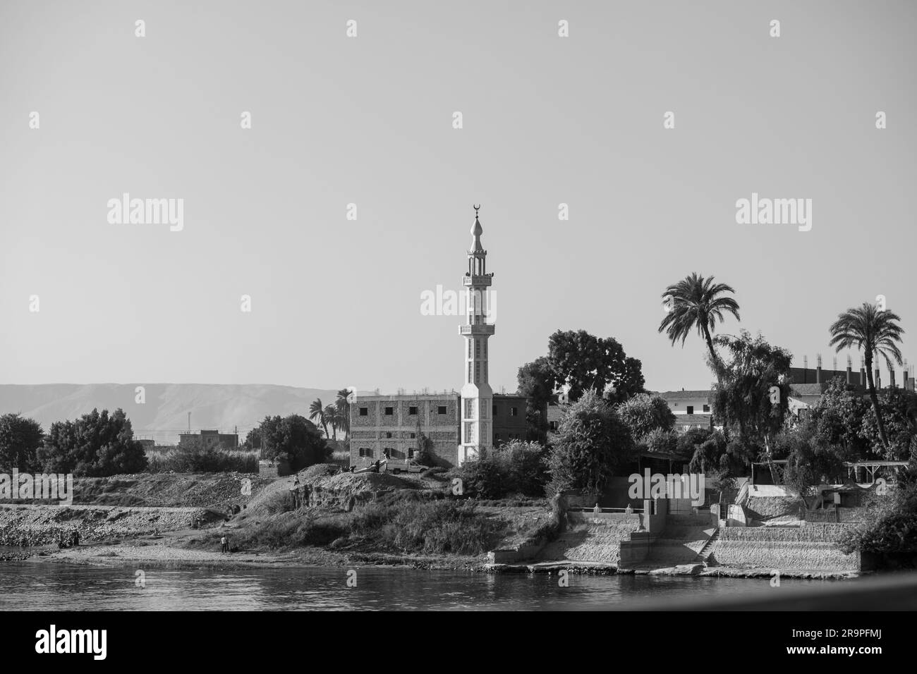 Mosque by the side of the Nile River Stock Photo