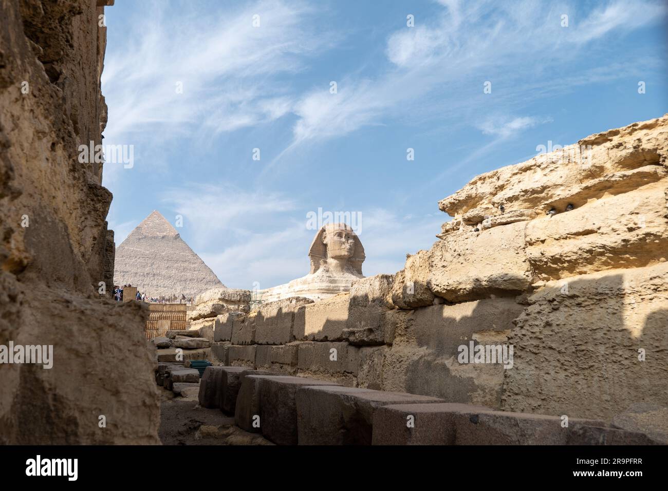 The Great Sphinx of Giza with the Great Pyramid in the Background Stock ...