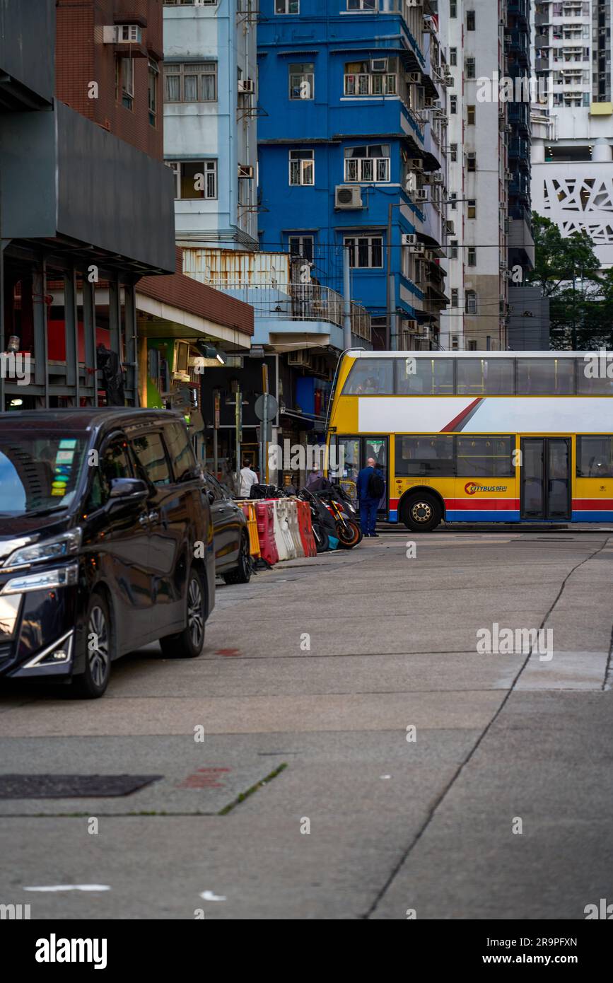 Crowded high-rise residential buildings and streets in the streets of ...