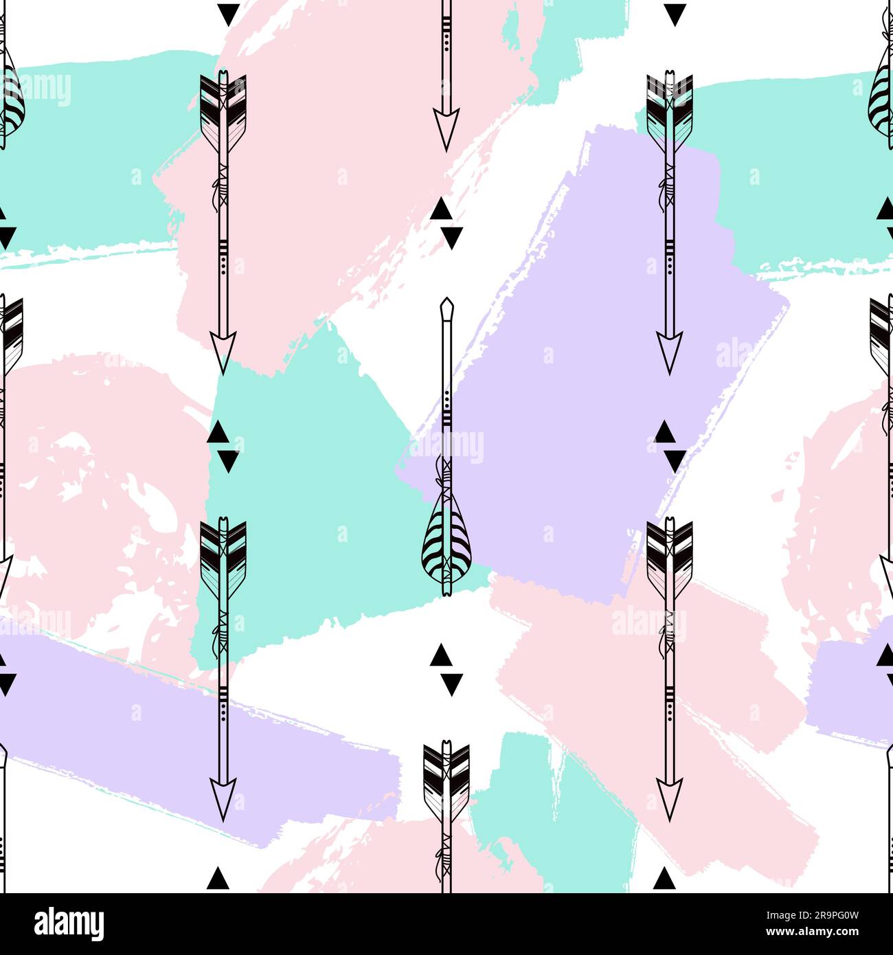 Vector seamless pattern with tribal arrows, triangles and brush painted elements. Boho style Stock Vector