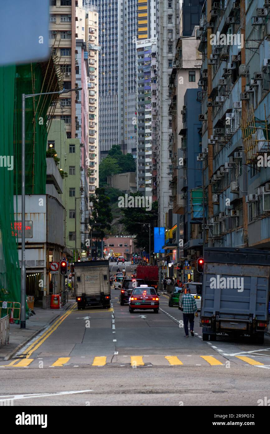 Crowded high-rise residential buildings and streets in the streets of ...