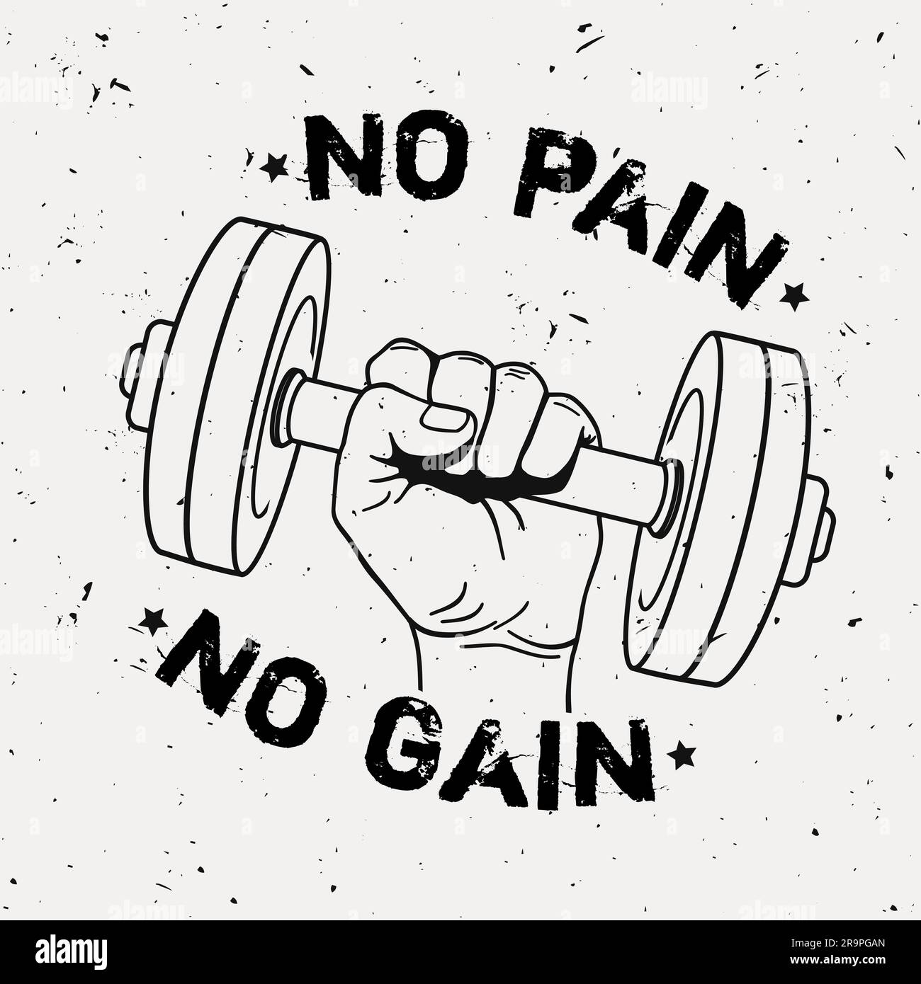 Vector grunge illustration of hand with dumbbell and motivational