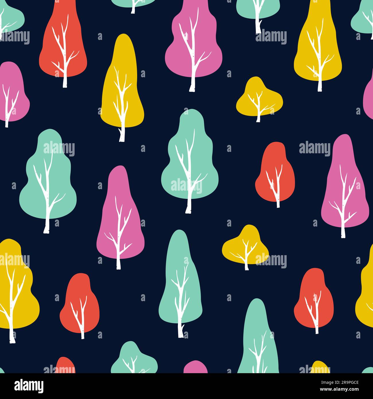 Vector abstract seamless pattern with trees. Autumn illustration Stock Vector
