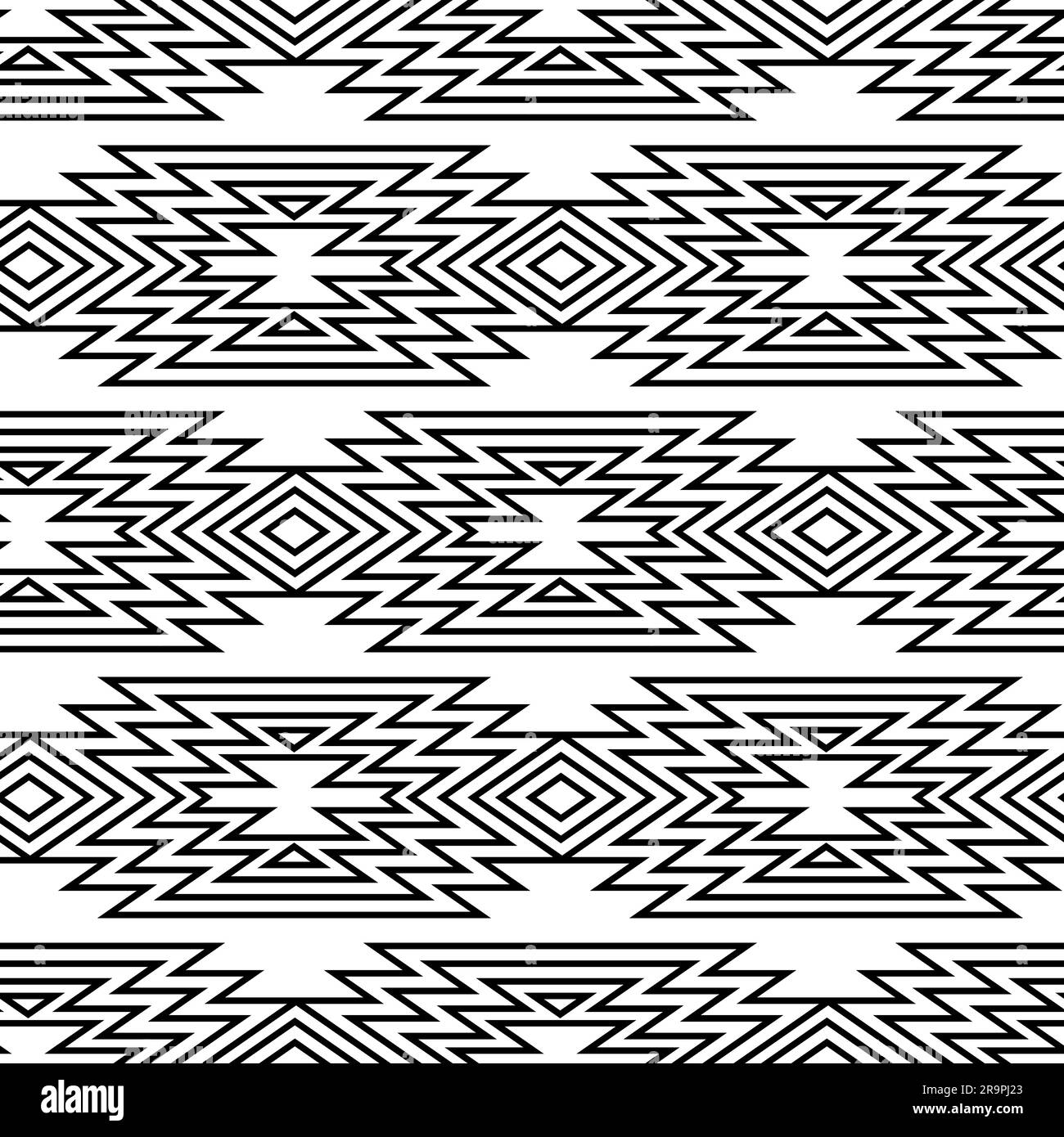 Vector trendy black and white seamless decorative ethnic pattern. Boho geometric style. Stock Vector