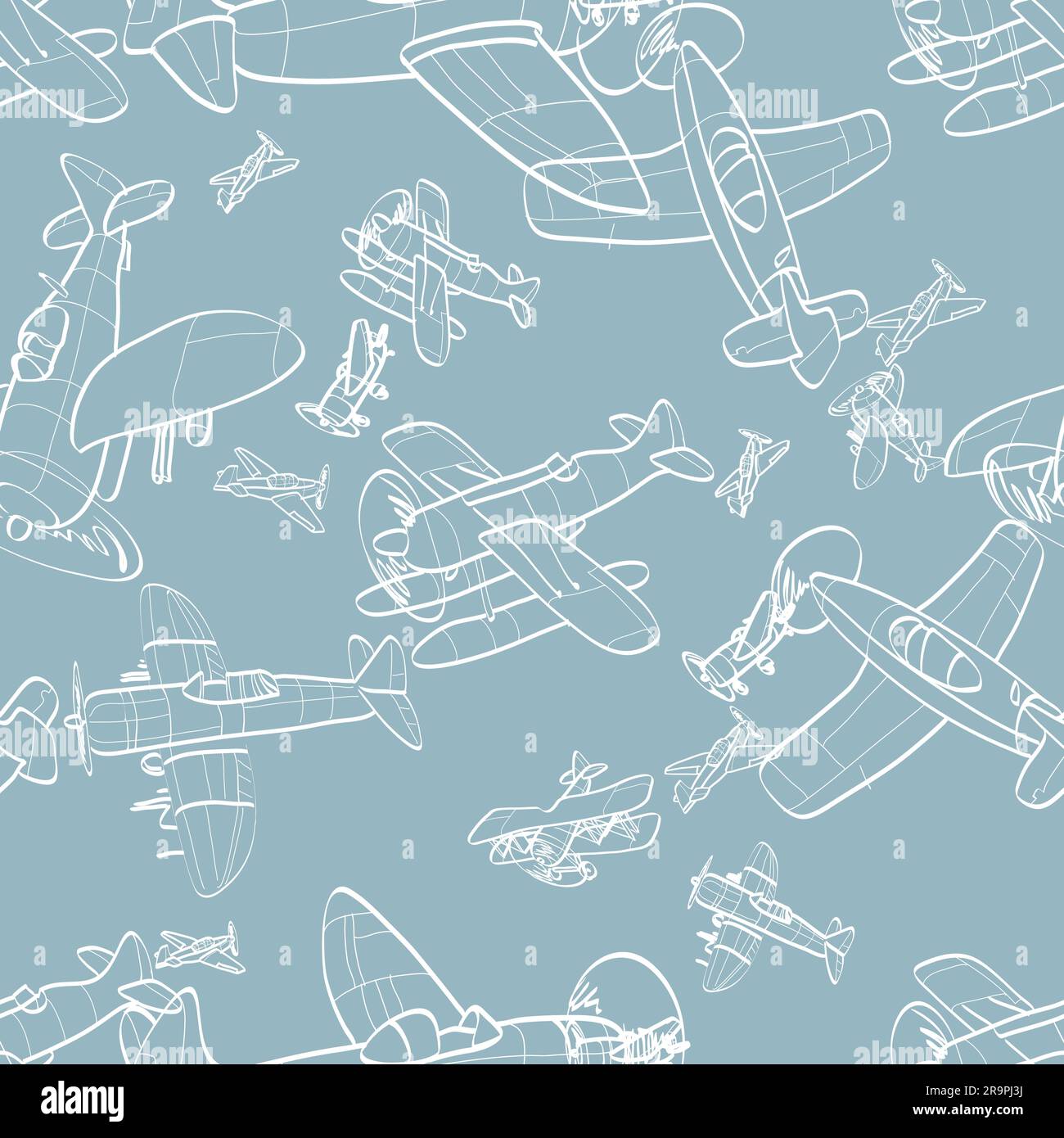 Vector seamless pattern with outline aircraft. Kids background with ...