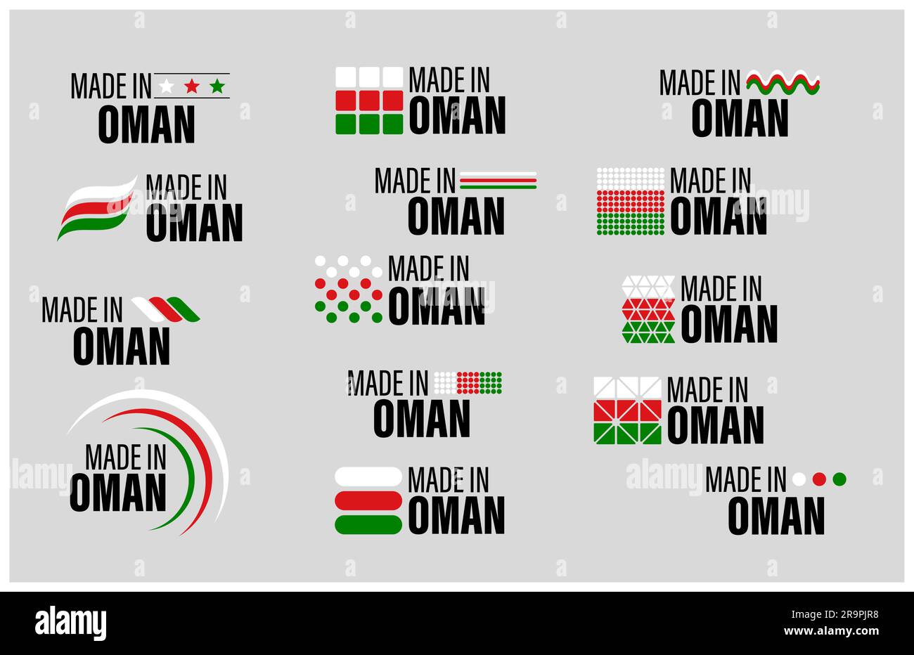 Made in Oman graphic and label set. Element of impact for the use you want to make of it. Stock Vector