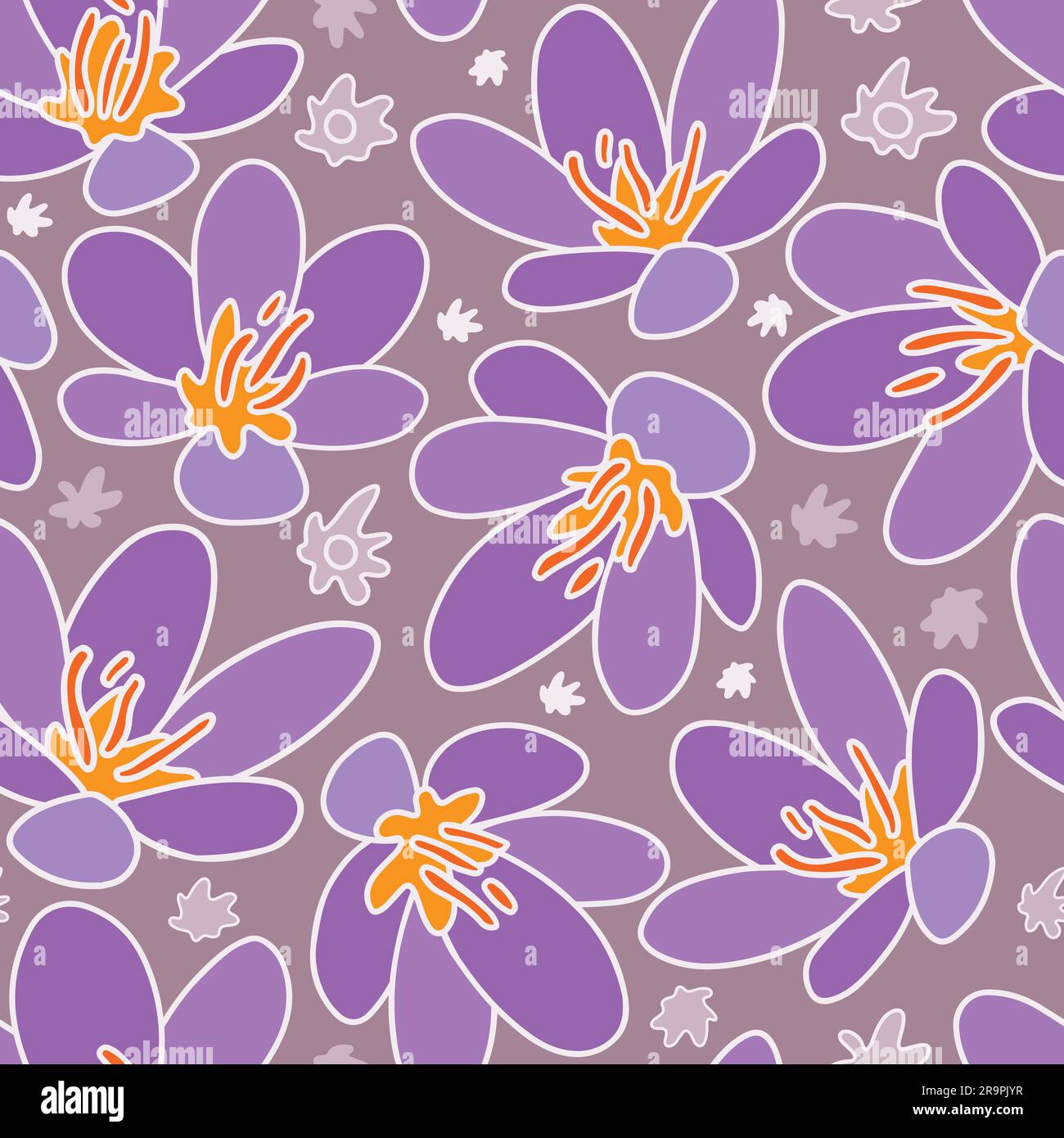 Purple crocus large scale seamless pattern on purple background Stock ...