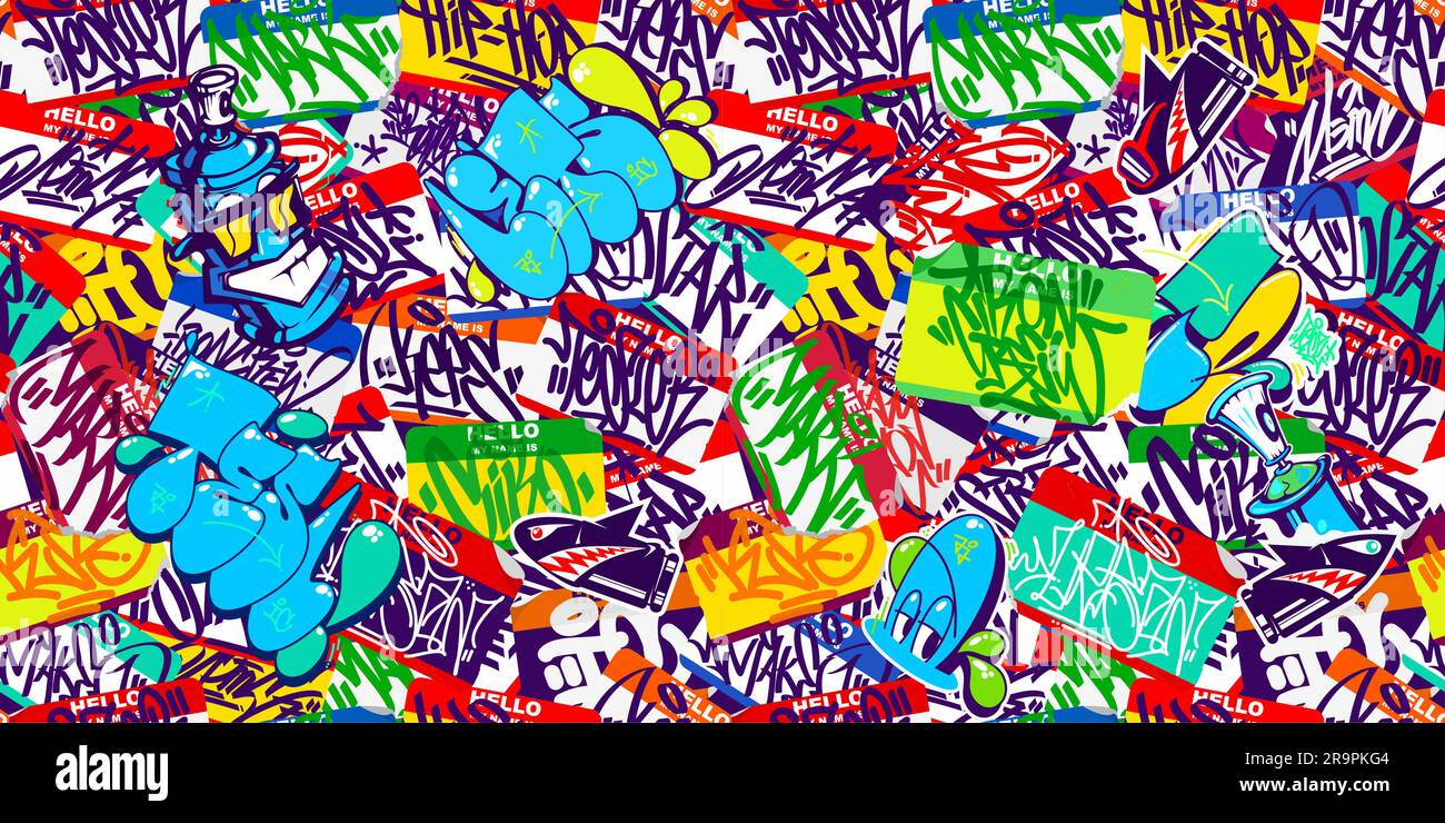 Seamless Abstract Urban Graffiti Style Sticker Bombing Hello My Name Is