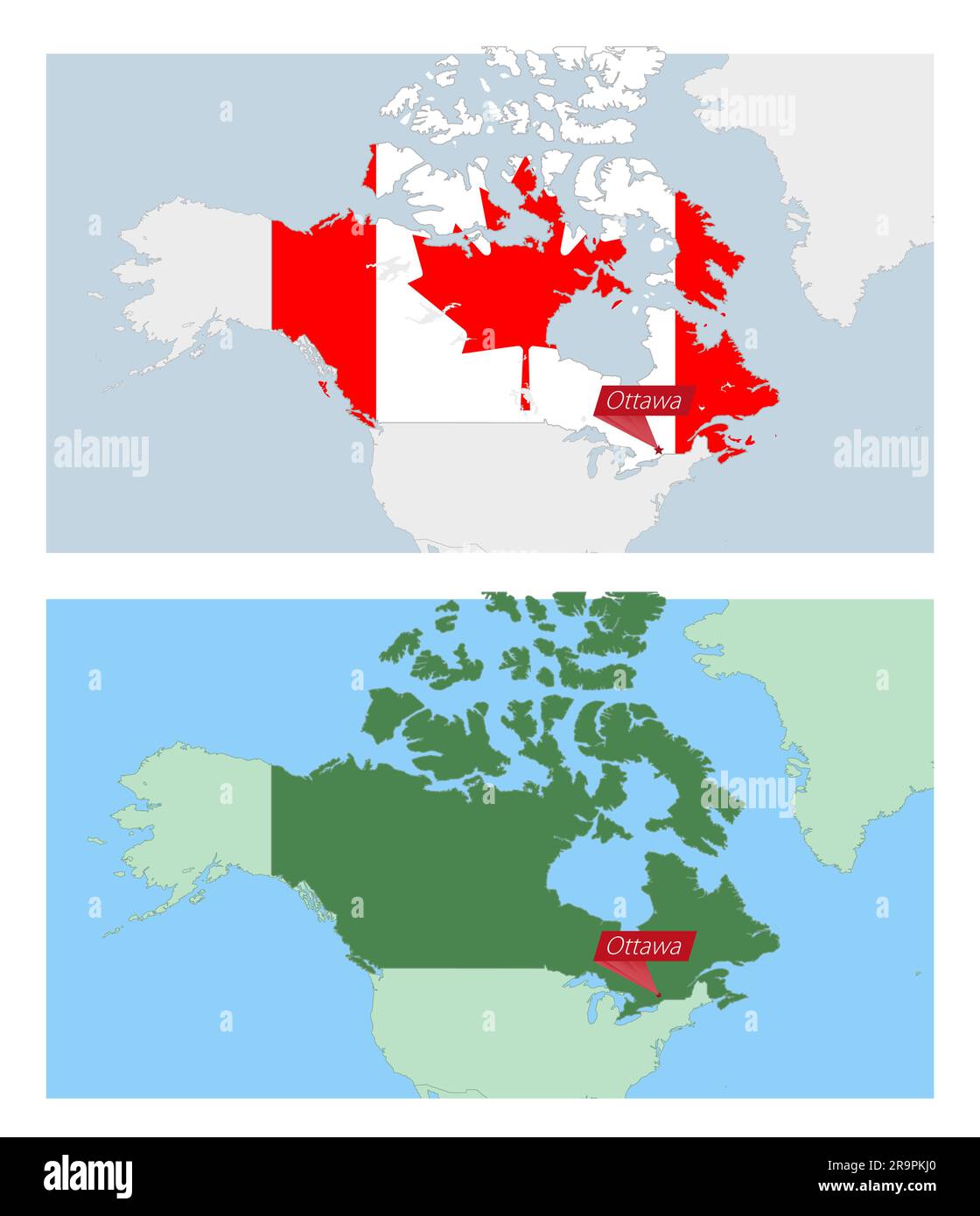 Canada map with pin of country - Canada Map With Pin Of Country Capital Two Types Of Canada Map With Neighboring Countries Vector Template 2R9PKJ0 