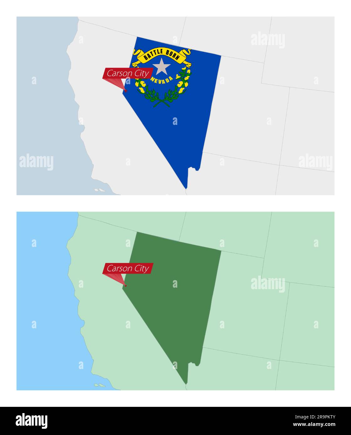 Nevada map with pin of country capital. Two types of Nevada map with