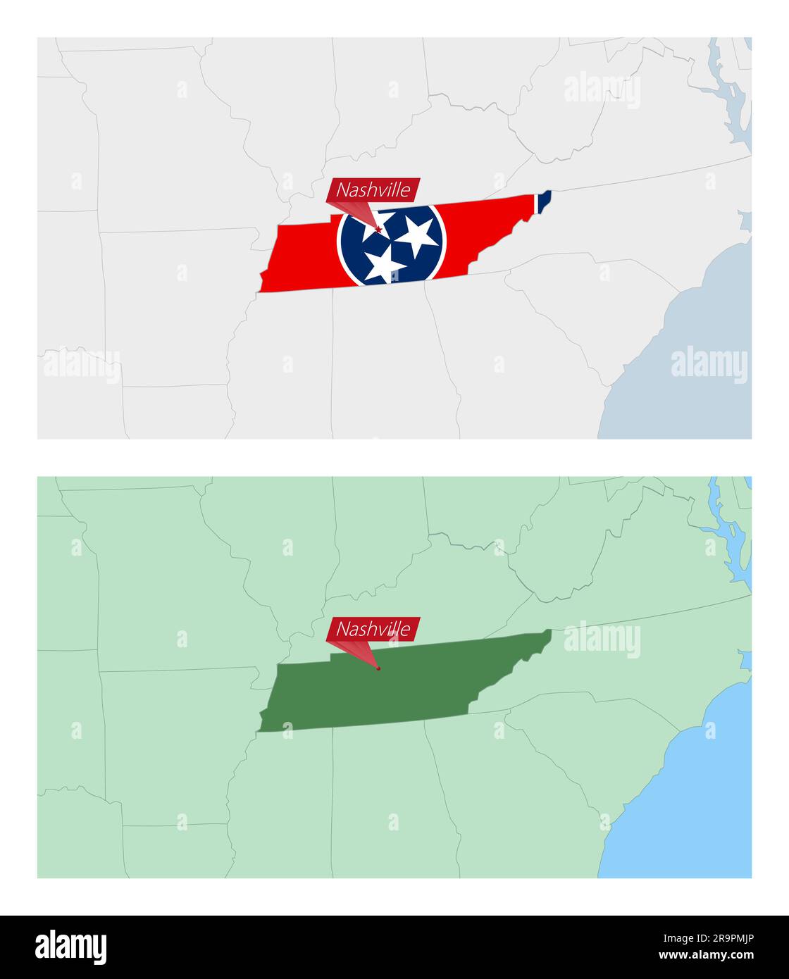 Premium Vector  Us state tennessee map highlighted in tennessee flag colors  and pin of country capital nashville