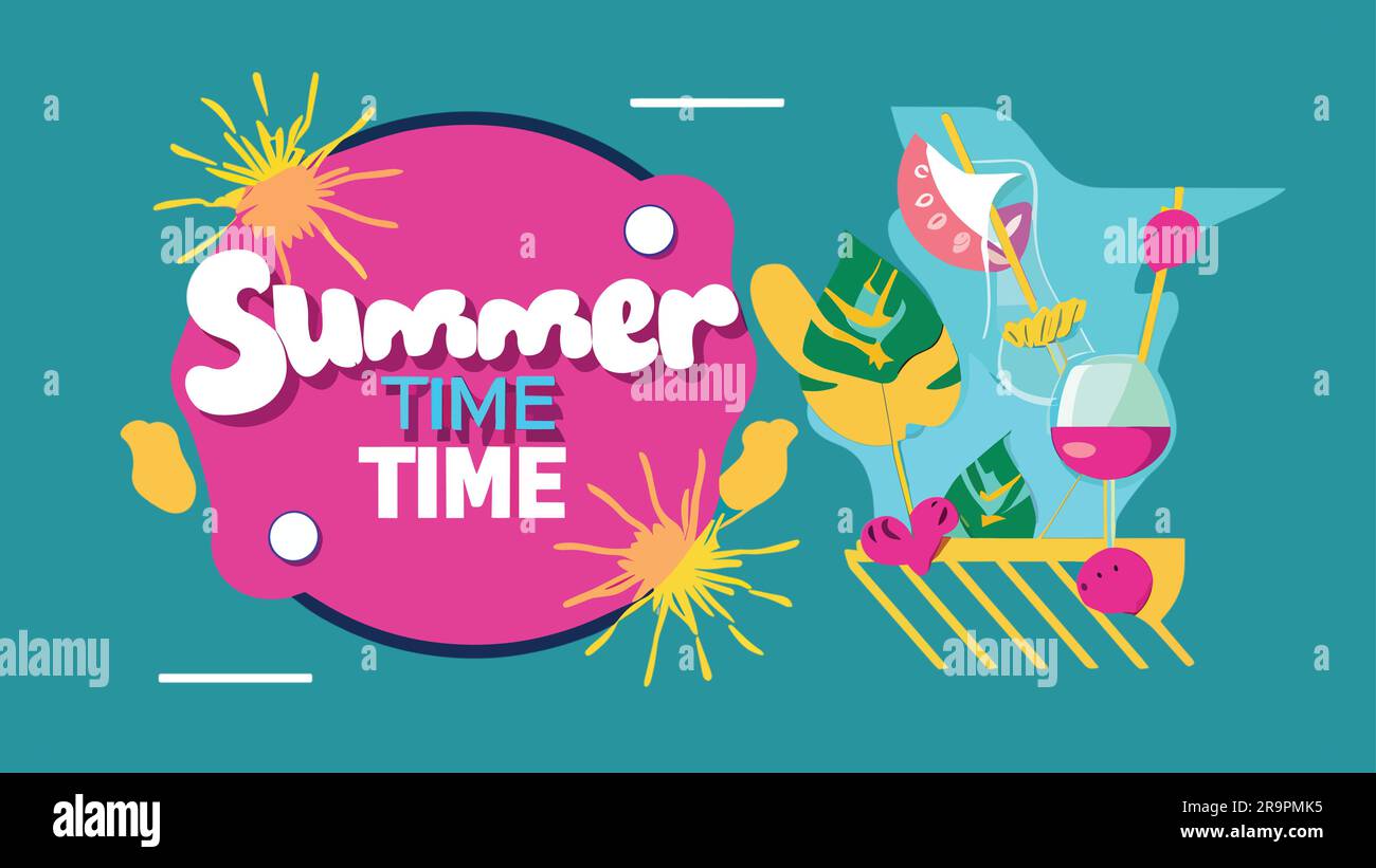 Summer time banner. Flat design vector illustration for background Stock Vector