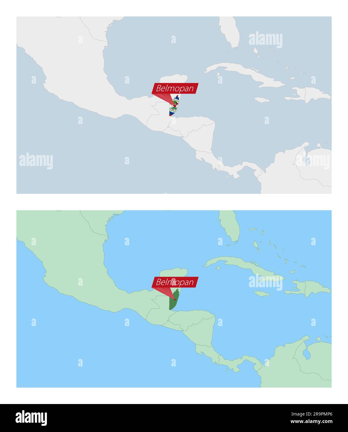 Belize map with pin of country capital. Two types of Belize map with ...
