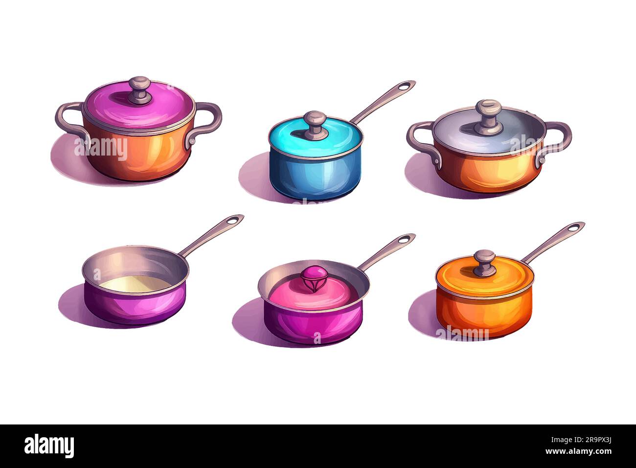 set saucepan in cartoon style for video game isolated on white