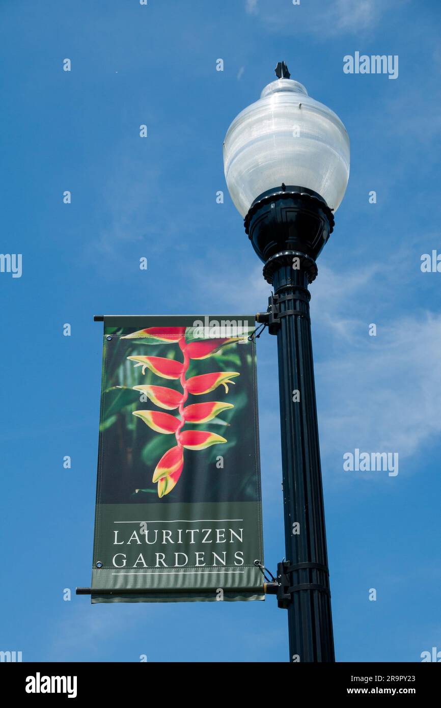 LINCOLN, NE, USA - JUNE 23, 2023: Conservatory banner at Lauritzen Gardens in Omaha, Nebraska. Stock Photo