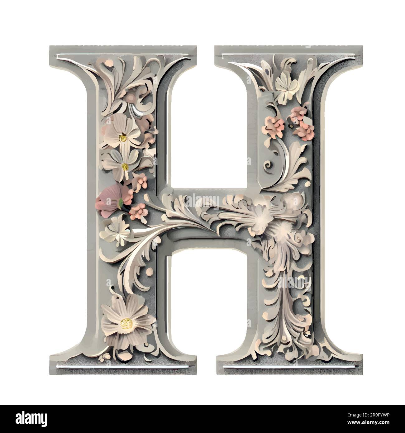 Letter H Print, Blush Pink Floral Letters, Alphabet Print, Letter