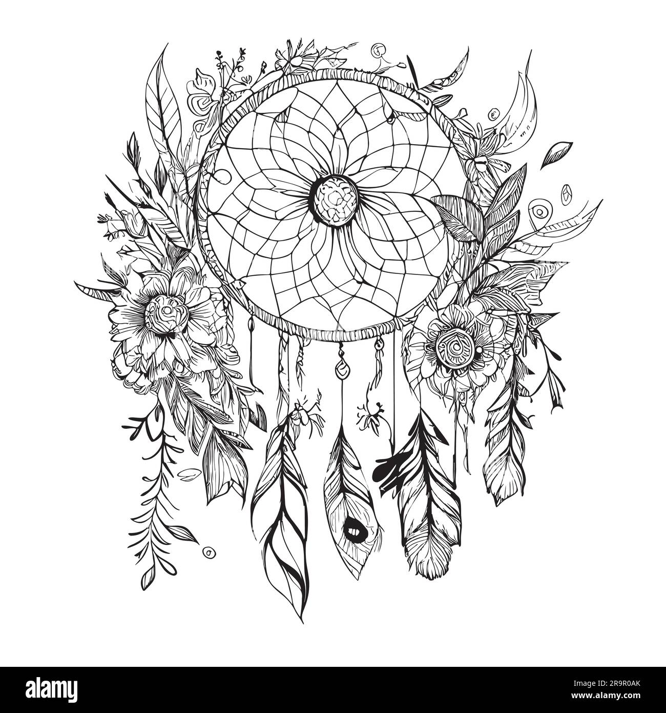 Boho dream catcher sketch hand drawn in doodle style illustration Stock