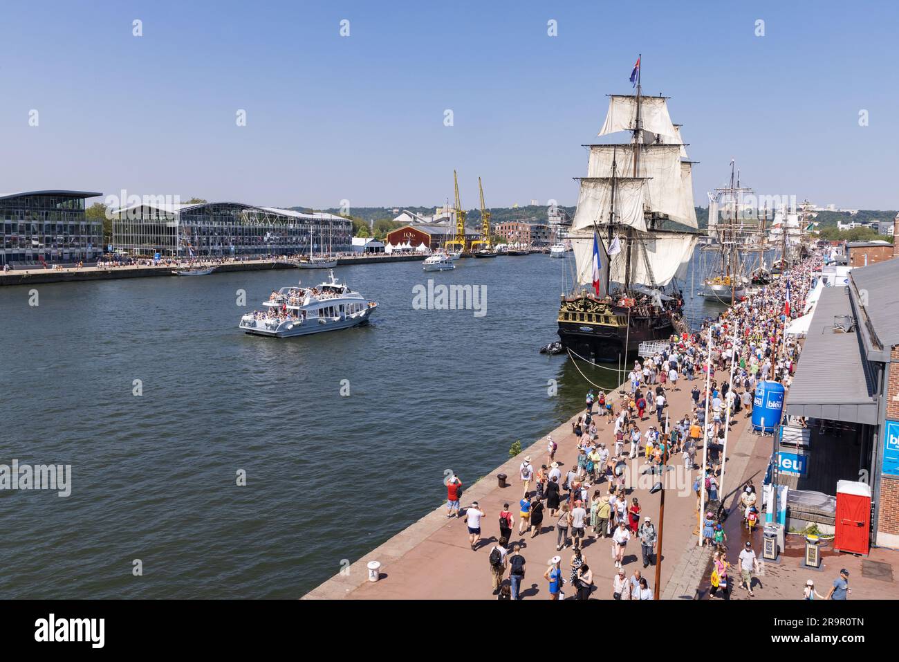 Armada Rouen 2023; Crowds and vintage ships at the 4-yearly tall ships festival on the River Seine, Rouen harbour, Rouen Normandy France Europe Stock Photo
