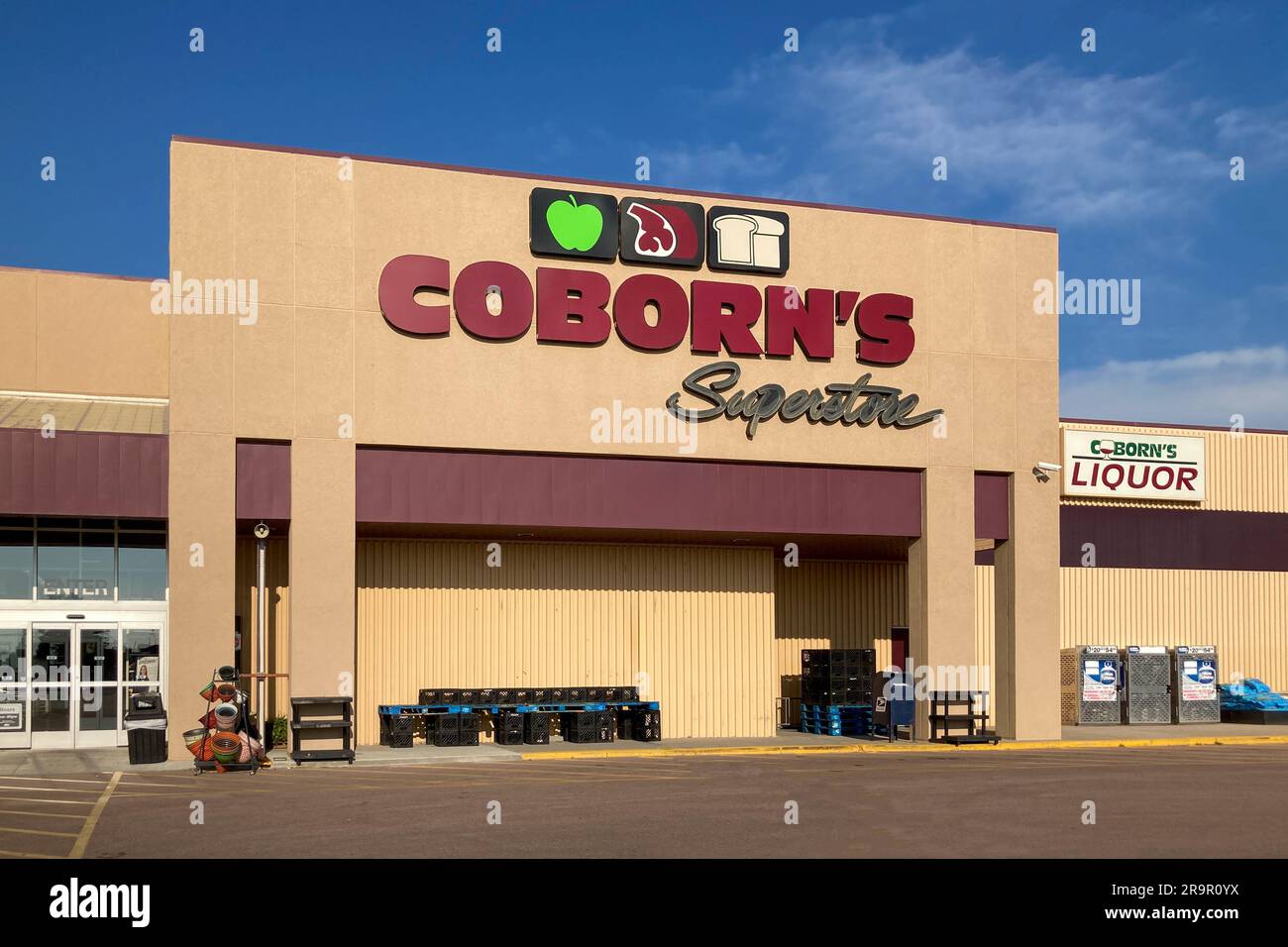 MITCHELL, SD, USA JUNE 23, 2023 Corborn's retail grocery store exterior and trademark logo