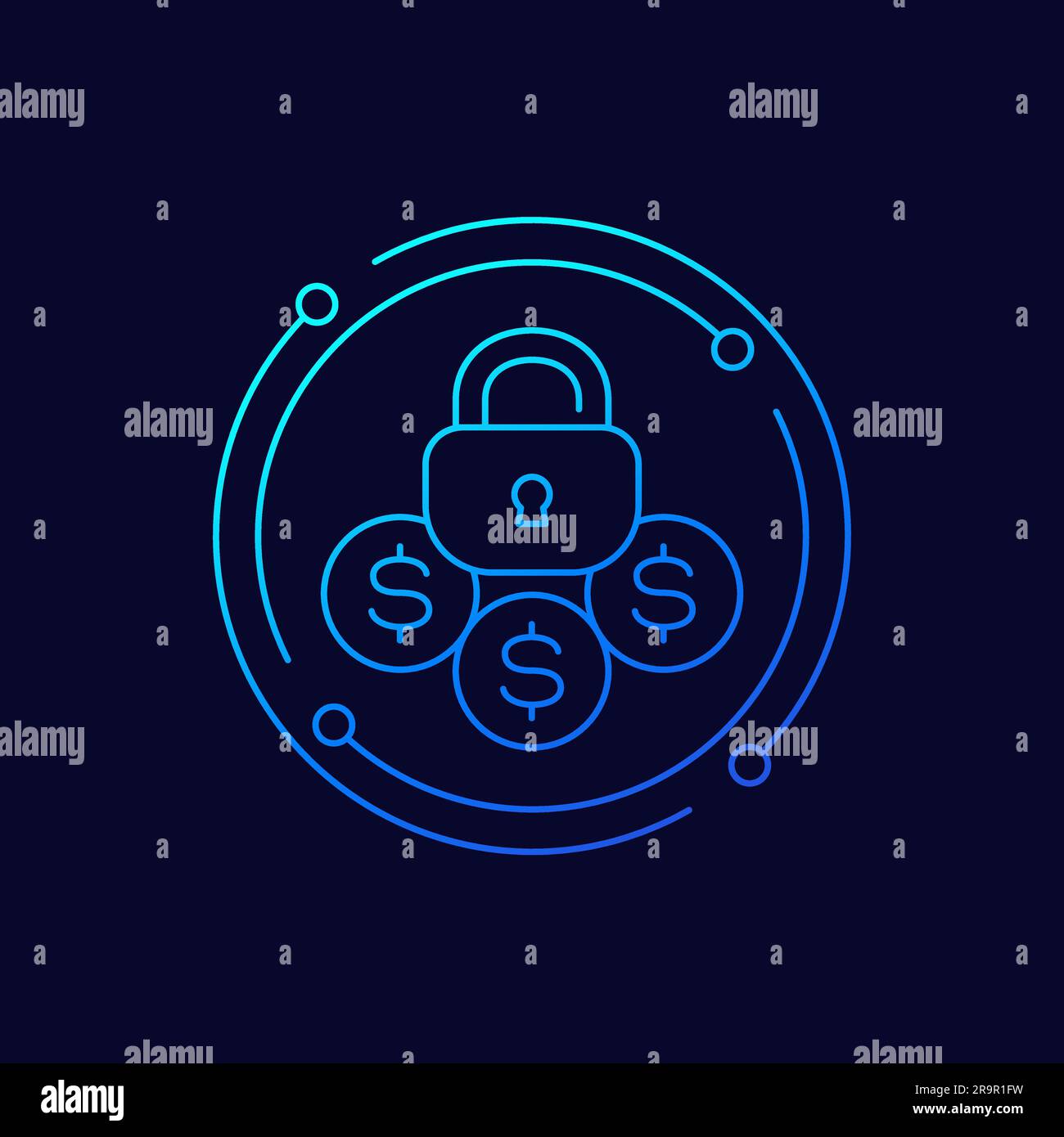 locked funds line icon with money Stock Vector