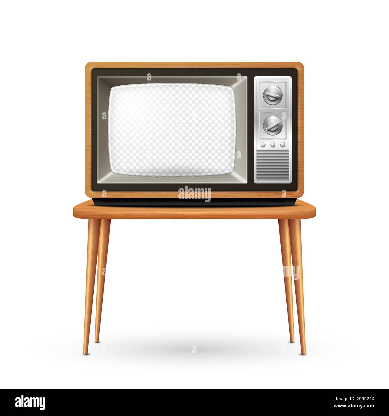 Vector Retro TV Receiver with Wooden Frame and Transparent Screen, Isolated. Home Interior Design Concept. Vintage TV Frame Design Template, Border Stock Vector
