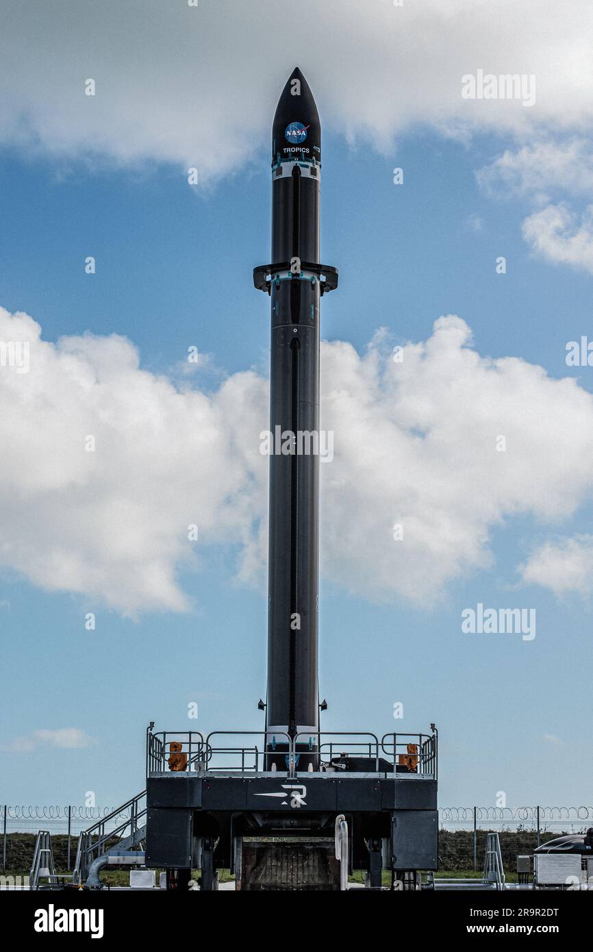 Rocket Faining Rocket Lab’s Electron rocket is vertical on the pad at Launch Complex 1 ...