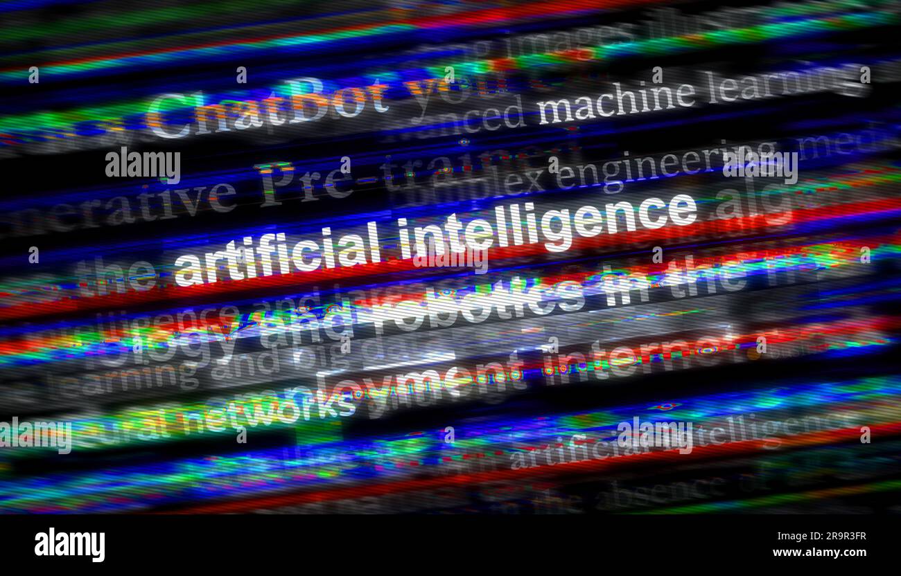 Artificial intelligence chatbot machine learning and neural networks. Headline news titles international media abstract concept  3d illustration. Stock Photo