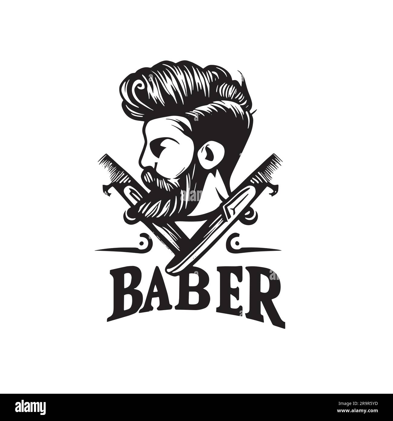 barber logo in black color on a white background Stock Vector