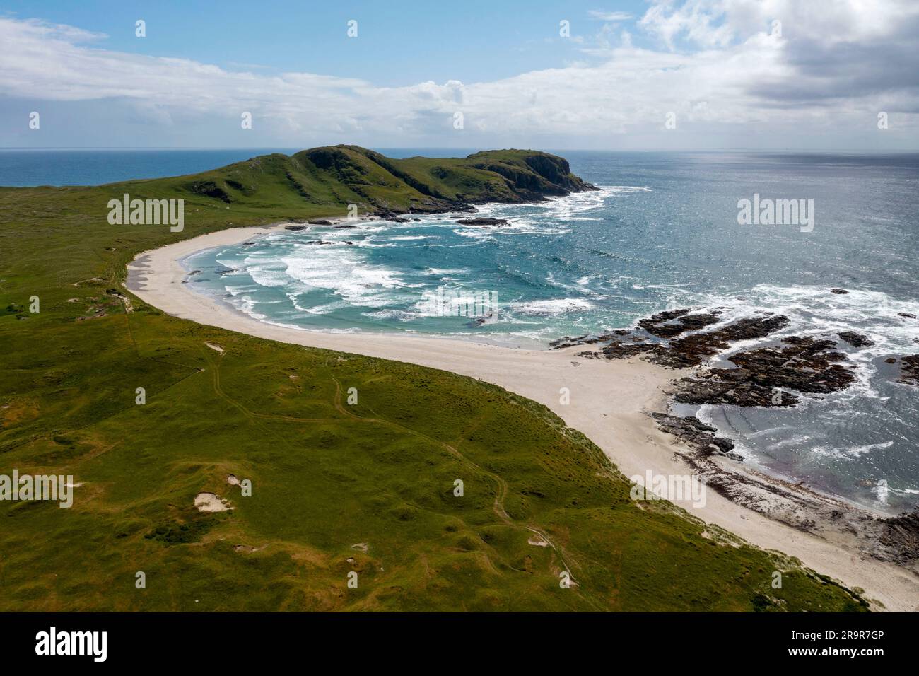 Rocky coastline and sandy coves near Sandaig, Isle of Tiree, Scotland, UK Stock Photo