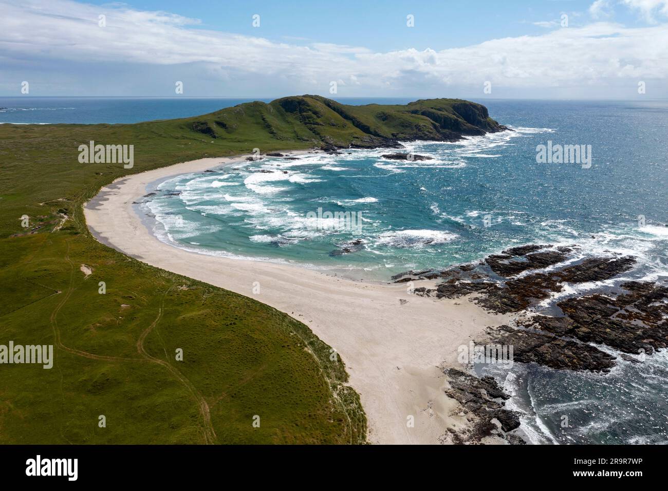 Rocky coastline and sandy coves near Sandaig, Isle of Tiree, Scotland, UK Stock Photo
