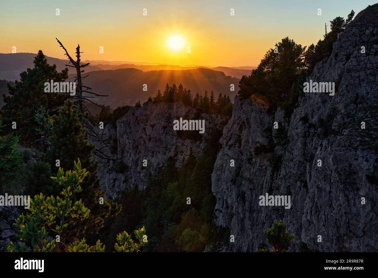 View from the Stallflue near Selzach SO to the Wandflue near Grenchenberg (Grenchen SO) Stock Photo