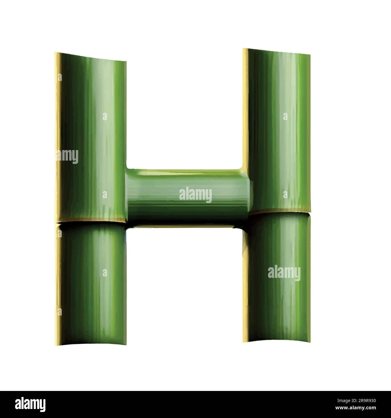 capital letter H in green bamboo  with white background Stock Vector