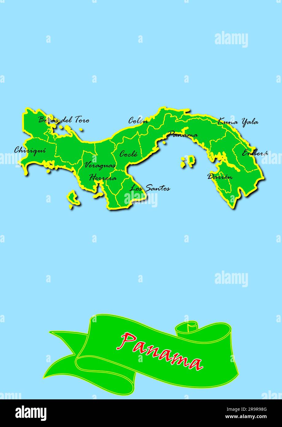 Large Detailed Political And Administrative - Map Of Panama With Subregions In Green Country Name In Red 2R9R98G 
