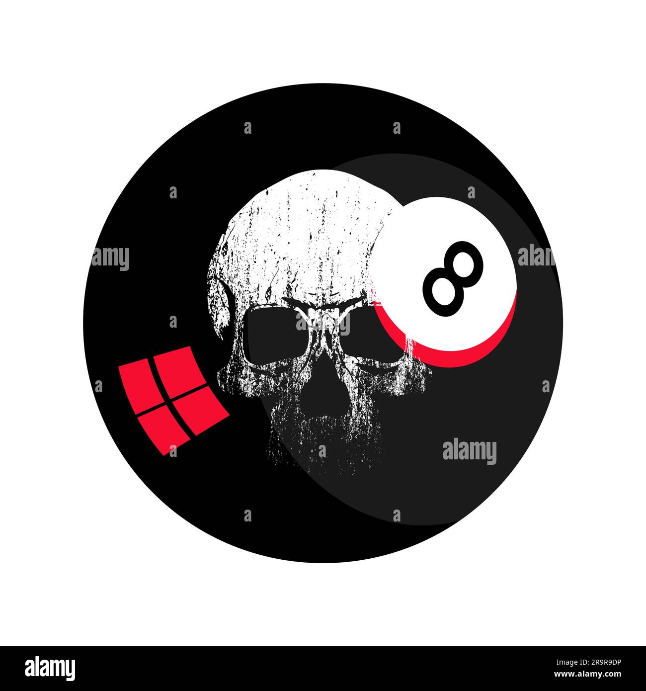 t-shirt design of the black billiard ball with a reflected skull Stock Vector