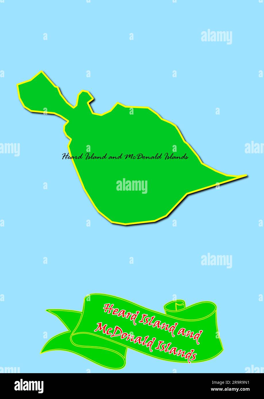 Map of Heard Island and McDonald Islands with Subregions in Green Country Name in Red Stock Photo