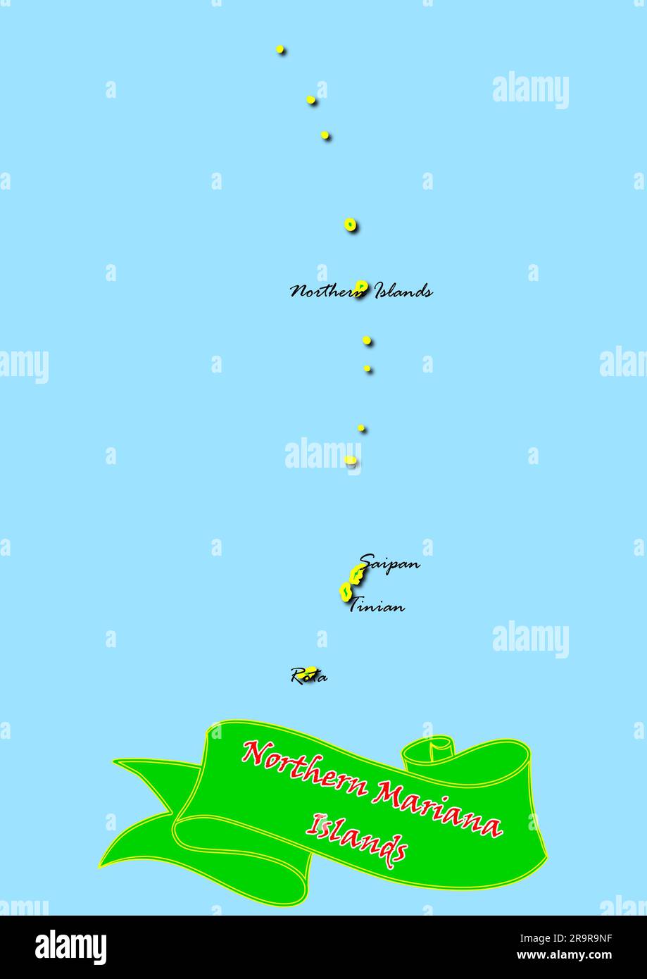 Mariana Islands Map - Map Of Northern Mariana Islands With Subregions In Green Country Name In Red 2R9R9NF 