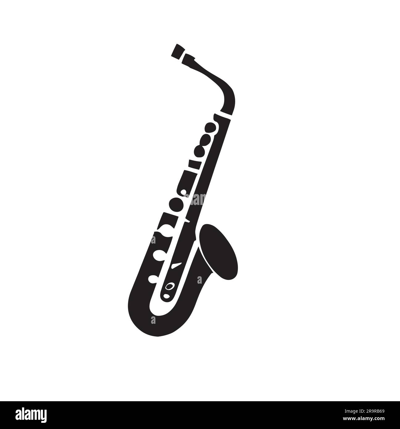 Black saxophone logo illustration on white screen stock vector image