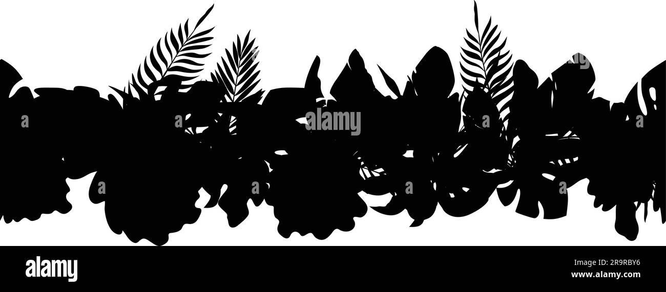 Tropical seamless border silhouette with leaves Stock Vector Image ...